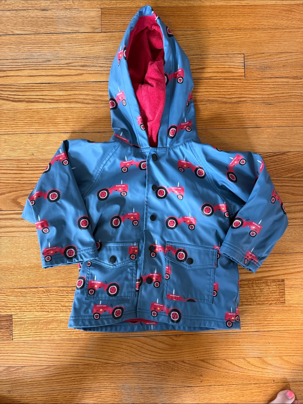 Blue Kids' Hooded Rain Jacket with Red Tractor Print